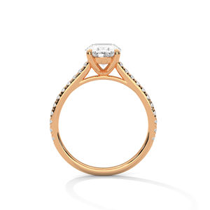Bague solitaire tendance, nouvelle arrivée, avec diamant ovale pavé cultivé en laboratoire, certificat GRA, or rose 14 carats, pour elle - Product Image 2