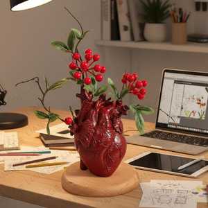 Red Heart‑Shaped Resin Flower <b>Vase</b> – <b>Small</b> High‑End Scandi <b>Vase</b> for Wabi‑Sabi Home Décor, Minimalist Handmade Ornament for Moder - Product Image 3