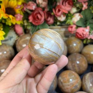 Natural Flashy Peach Moonstone Crystals Christmas Decoration Ball Halloween Mascot Divination Handmade <b>High</b> Quality Sphere - Product Image 2