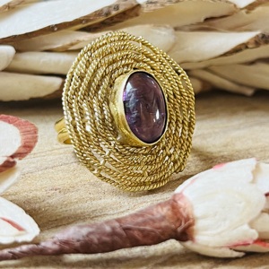 Latest Design Boho Amethyst Statement <b>Rings</b> Brass <b>Rings</b> For Women 18k <b>Gold</b> Plated Tribal Swirl <b>Cocktail</b> Jewelry Wholesale/OEM - Product Image 3