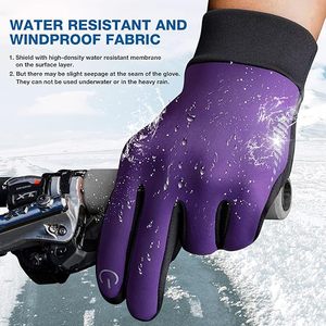 Gants de ski violets à doigts complets, isolés thermiquement, en néoprène, pour l'hiver, unisexes, à enfiler - Product Image 5