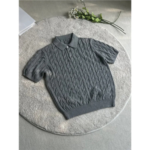Classic <b>Cable</b> <b>Knit</b> Polo <b>Sweater</b>, Short Sleeve Button Down Casual <b>Knit</b> Top, Spring Summer Comfortable Tee - Product Image 4