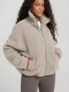 Veste Sherpa Greige Personnalisée pour Femme, Col Montant, Fermeture Éclair Intégrale, Épaules Tombantes, Manteau Teddy Oversize en Polaire, Fabricant OEM - Product Image 3