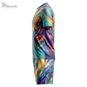 Ensemble d'uniformes de football personnalisés par sublimation, maillot et short de football pour hommes, motif abstrait psychédélique, kit d'équipe ondes néurales néon - Product Image 3