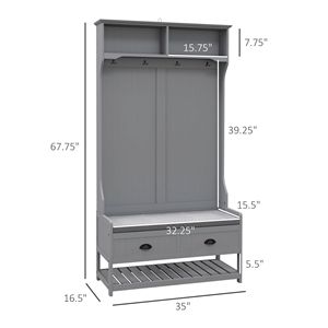 Appendiabiti da Ingresso con Panca e Scarpiera, 2 Cassetti Contenitori e 4 Ganci per Ingresso/Dependote - Product Image 3