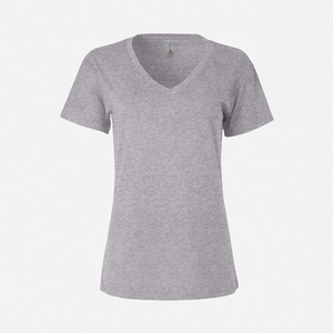T-shirt femme en coton biologique de luxe 100% certifié GOTS, coupe classique, manches courtes, col en V, prélavé, doux, pour l'été - Product Image 6