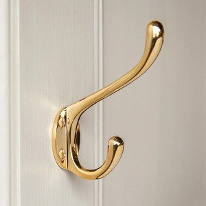 Silver Polished Double Robe Hook <b>Metal</b> <b>Coat</b> <b>Hanger</b> Modern Wall Mount Utility Hook For Entryway Kitchen Bathroom Home Decor - Product Image 2