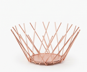 Premium Modern Geometric Metal Wire <b>Storage</b> <b>Basket</b> Rose <b>Gold</b> Color For Home Decoration Elegant Home Accent - Product Image 1