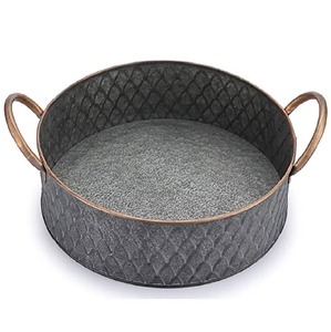 Round Metal Decorative Tray With Handles Industrial Style Antique Weathered Finish Single-Piece Package - Product Image 1