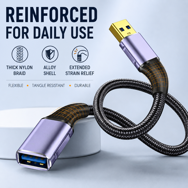 USB 3.0 Type a Male to Female Extension Cord Braided Metal Shell High Speed Data Cable Multiple Lengths for Computer