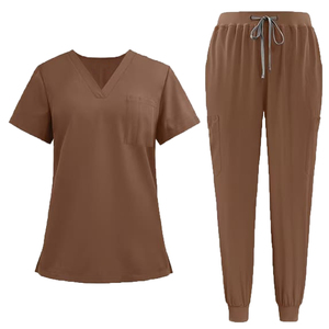 Conjunto de Uniforme Médico para Mujer, Color Negro, Cuello en V, Manga Corta, Pantalones con Cordón, Uniforme de Hospital al por Mayor, Tejido de Algodón y Poliéster - Product Image 3