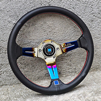 ND14 Pouce Bleu Galvanoplastie Cuir Volant de Voiture Universel Modifié Drift Racing Bracket