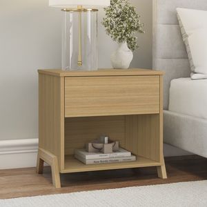 Solid Wood <b>Bedside</b> <b>Table</b> with 1 Drawer Natural <b>Teak</b> Bedroom Nightstand - Product Image 3