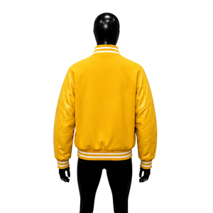 FASHION GOLD VARSITY <b>Jacket</b> Casual Turn-down Collar Regular Fit Solid STREETWEAR <b>LEATHER</b> SLEEVE VARSITY <b>JACKET</b> Color Button Clos - Product Image 2