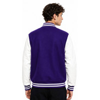 Veste universitaire pour homme en toile personnalisée OEM ODM avec col montant, broderie de logo frontal et motif lettres, style baseball