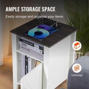 Set di 2 bianco stile fattoria tavoli finali luce LED comodini con prese USB per mobili soggiorno - Product Image 4