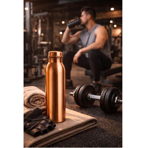 <b>Brushed</b> Copper Flask Milled Cap Pure Solid Copper <b>Bottle</b> for Gym Sports & Office - Product Image 5