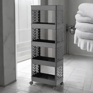 Black Metal Modern Multifunctional Four-Tier Waterproof Floor-Standing Kitchen Use Durable Service Trolley Rolling <b>Storage</b> <b>Rack</b> - Product Image 1
