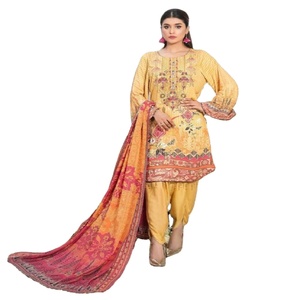 Diba's Beautiful Stylish 3-Piece Salwar Kameez Vestido paquistaní de uso diario de alta calidad para damas Tamaño adulto Tawakkal Volumen - Product Image 1