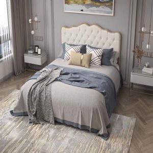 Classic Buckle Backrest Metal Frame <b>Bed</b> with Solid Wood Ribs Four Storage Drawers Sponge Soft <b>Bag</b> Comfortable Elegant Atmosphere - Product Image 1