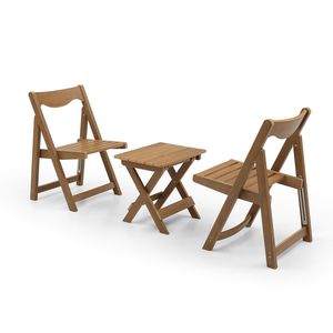 HIPS Material <b>Foldable</b> Small Outdoor Bistro Set with 2 Chairs and Rectangular Teak <b>Table</b> <b>Garden</b> Targeted Furniture - Product Image 2