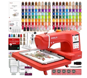 POO <span class=keywords><strong>LIN</strong></span> EOC07 Machine à broder 7,9 po x 15 po avec 166 bobines de broderie - Rouge - Product Image 2