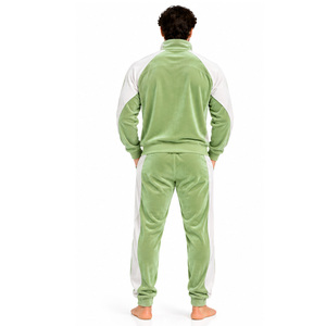 Mens <b>Velvet</b> Tracksuit Zip Collar Jacket Contrast Shoulder Panels <b>Jogger</b> Pants Soft Casual Lounge Wear Wholesale Custom Tailoring - Product Image 2