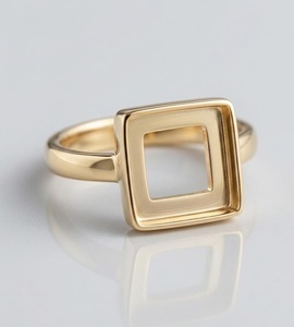 Solid 925 Sterling <b>Silver</b> Square Blank Bezel Ring Non Adjustable Collet Ring Base <b>for</b> Cabochon DIY <b>Jewelry</b> <b>Making</b> - Product Image 3