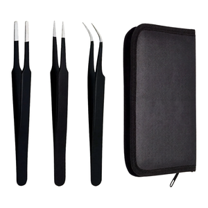 3 Pcs Precision Eyelash Tweezers Set Black Stainless Steel Lash Extension Tools with Carrying Case Professional Beauty Kit - Product Image 2
