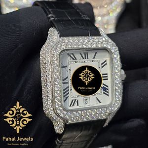 Reloj de Lujo Pahal Jewels con Diamantes Cuadrados, Caja de Acero Inoxidable, Correa de Cuero, Movimiento de Cuarzo Analógico, Visualización de Fecha, Unisex - Product Image 3