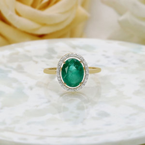 14K Solid Yellow Gold Oval <b>Green</b> Emerald Diamond Halo Engagement <b>Ring</b> Fine Jewelry Wholesale Custom Genuine Gemstone <b>Rings</b> Women - Product Image 3