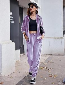Conjunto de chándal de terciopelo morado para mujer, de otoño, con cremallera, transpirable, de dos piezas, de velour, de gran venta - Product Image 6