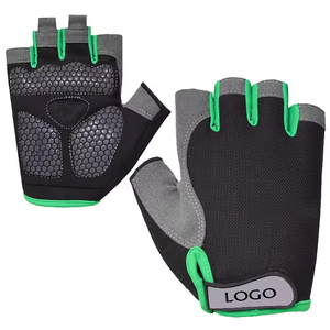 Sporty <b>Fingerless</b> Bike <b>Gloves</b> <b>Black</b> Green Breathable Leather Touchscreen Eco-Friendly Wrist Length Cycling Wear - Product Image 2