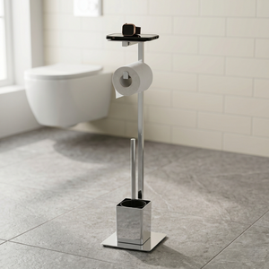 Modern Steel Freestanding Toilet <b>Paper</b> <b>Holder</b> With Plunger And Shelf For Bathroom - Product Image 2