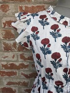 Vestido bohemio estampado a mano, vestido corto de verano de algodón, vestido mini con cuello halter y manga corta para mujer - Product Image 2