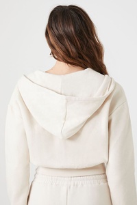 Wholesale Custom Logo High Quality <b>Women</b> Hooded Full <b>Zip</b> Drawstring Soft Fleece Oversized Lounge Cropped <b>Zip</b>-Up <b>Women</b> Hoodies - Product Image 2