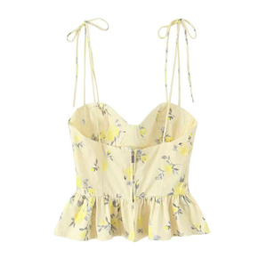 Top de Tirantes para Mujer, Estilo Dulce, Estampado Floral, Detalles de Lazo, Cierre Trasero con Cremallera, Dobladillo con Volantes, Tela Popelina, Transpirable, Ecológico, de Secado Rápido - Product Image 2