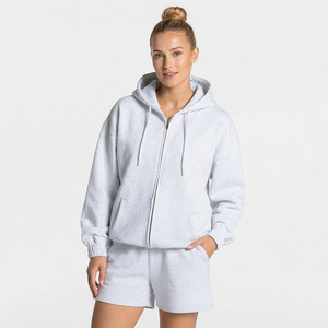 Conjunto Deportivo con Capucha para Mujer, Manga Larga, Cierre de Cremallera, Color Sólido, Corte Holgado Informal con Bolsillos Laterales, Estilo Otoñal - Product Image 4