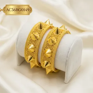 Ensemble de bracelets pyramidaux ethniques africains plaqués or 24 carats pour femmes, luxueux, gaufrés, pour mariage, sans nickel - Product Image 4