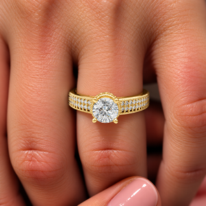 Bague Solitaire en Or 14K 18K avec Diamant de Laboratoire Taille Ronde, Double Rangée Pavée, 0.80Ct DEF VVS, Classique, Cadeau Anniversaire, ODM - Product Image 2