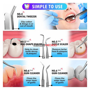 Herramientas Dentales, Palillos Dentales, Herramientas de Limpieza de Dientes, Higiene, 5 Piezas, Raspador de Dientes Ergonómico Manual de Acero Inoxidable Alemán Profesional - Product Image 5