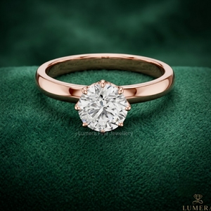 Elegante Anillo Solitario de Oro Rosa de 9KT con Diamante de Corte Redondo Certificado por IGI para Mujer, Joyería Fina - Product Image 1