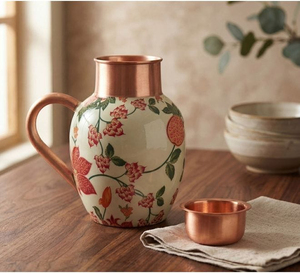 Pichet en cuivre personnalisé avec motif émaillé, fabricant OEM ODM de carafes à eau en métal faites à la main - Product Image 2