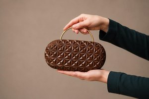 Luxury Wooden Purse Handmade Women's Fashion Clutch With Geometric Embossing And Gold Handle <b>Creative</b> Design Promotional <b>Gift</b> - Product Image 6