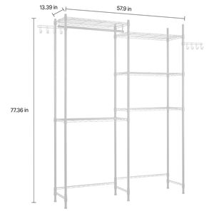 Scaffale portaoggetti a 5 livelli sopra lavatrice/asciugatrice, regolabile, a due file, con asta appendiabiti e ganci per lavanderia - Product Image 4