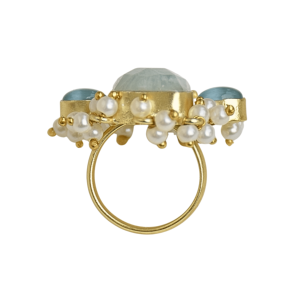 Laxmi Jewellers Amazonite Gemstone <b>Ring</b> 18K Gold Plated Resizable Women's Floral Style <b>Statement</b> <b>Ring</b> September Birthstone - Product Image 3