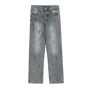 Custom Light Wash Breathable Casual Solid Woven Denim Straight-leg <b>Jeans</b> for Men - Product Image 2