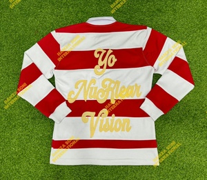 Men's Long Sleeve Cotton <b>Polo</b> Shirt Red <b>White</b> Striped Letter Print Casual Breathable Knitted Front Logo Design - Product Image 4