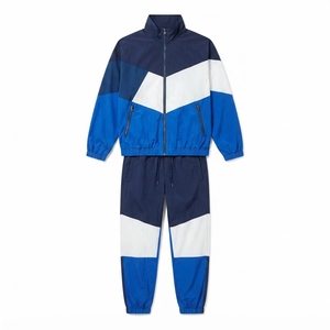 OEM ODM Survêtement décontracté streetwear colorblock, veste coupe-vent légère et imperméable avec pantalon assorti - Product Image 6