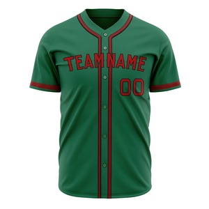 Men Button Down Baseball jersey for Training and <b>Matches</b> Green Red Trim Polyester Button Down Short Sleeve Adult Sports Apparel - Product Image 2